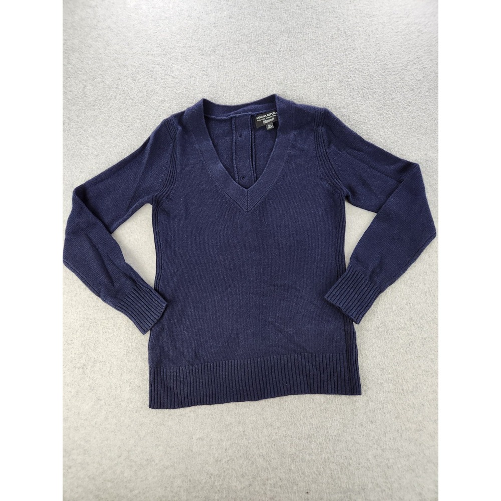 Banana Republic Sweater Women XS Blue V-neck Merino Wool Knit Button Filpucci